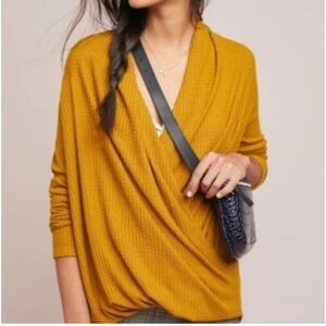 Akemi And Kin Woodruff Oversized Mustard Waffle Knit Wrap Around Sweater